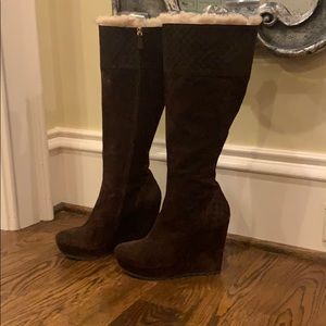 Gucci Brown Suede Courtney Platform Wedge Boots